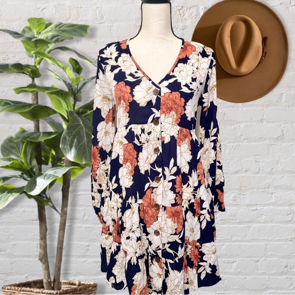 Floral Button Down Dress with Pockets - Picture 1 of 4